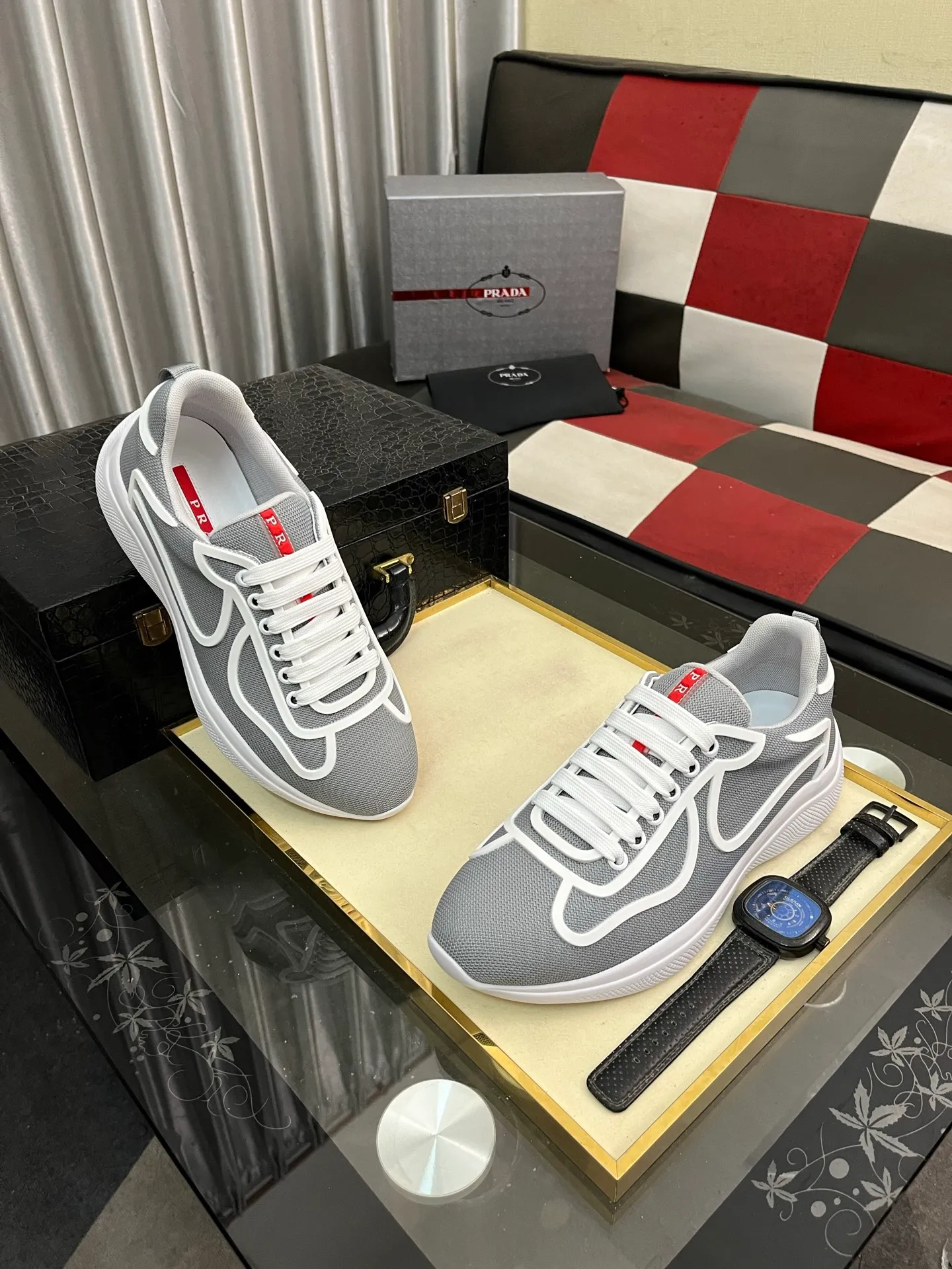 Men's shoes 💰400⌚️⌚️【PRADA】Prada casual shoes, originally developed 1:1, made of high-mercerized cowhide with imported cowhide, silk sheepskin lining, rubber outsole, comfortable and soft on the foot, size: 38-444️⃣Colors available